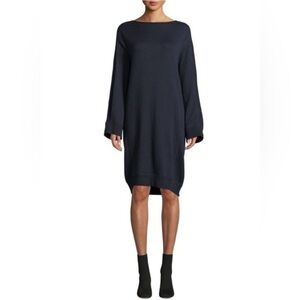 VINCE Cotton Terry Flare-sleeve Shift Dark Navy  Dress SMALL